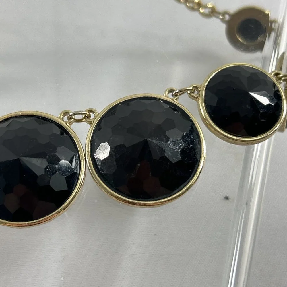 Gold Tone Necklace Black Bubble Faceted Graduated Beads 19-22